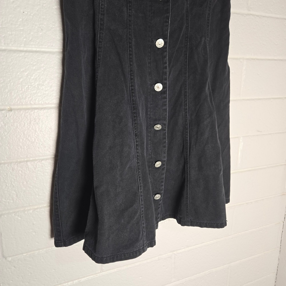 Vtg Scarlett Denim Dress 7/8 Black Button Flare Mini 90s Y2K Goth Biker Cyber - Picture 5 of 6